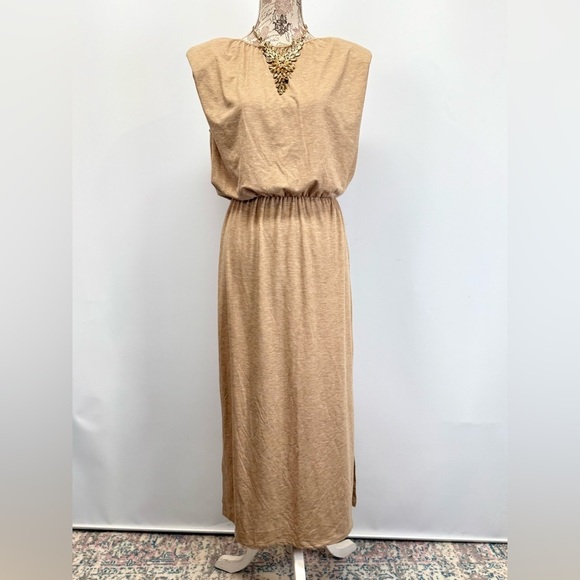 WAYF Tan knit cap sleeve elastic waist midi dress size M - Picture 10 of 16
